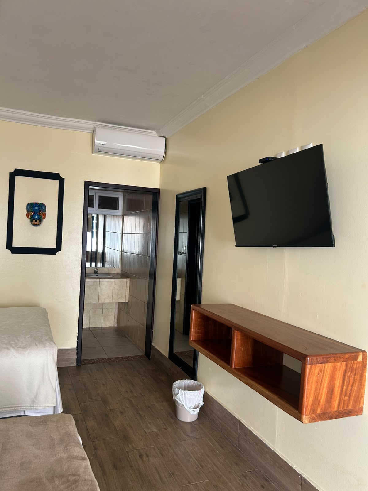 Habitación con televisión y acceso al baño